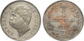 Regno d'Italia, Umberto I (1878-1900), 5 Centesimi 1900 Prova in nickel, RRRRR Pag-134, Ni 25 mm, 4,95 g, della più grande rarità, affioramento della ...