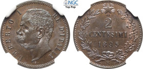 Regno d'Italia, Umberto I (1878-1900), 2 Centesimi 1895, Rara Cu 20 mm, 2 g, eccezionale, in Slab NGC MS66 BN Top Pop (cert. 6640864008)