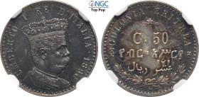Regno d'Italia, Umberto I Colonia Eritrea (1890-1896), 1/10 Tallero da 50 Centesimi 1890, Rara Ag 18 mm, 2,5 g, bella patina, in Slab NGC MS65 Top Pop...