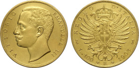 Regno d'Italia, Vittorio Emanuele III (1900-1943), 100 Lire 1903, coniati 996 esemplari, RR Au 35 mm, 32,13 g, leggermente pulita altrimenti SPL