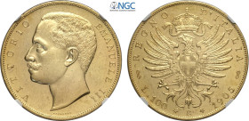 Regno d'Italia, Vittorio Emanuele III (1900-1943), 100 Lire 1905, coniati 1012 esemplari, RR Au 35 mm, 32,25 g, in Slab NGC AU58