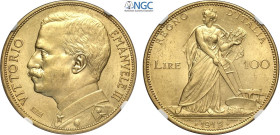 Regno d'Italia, Vittorio Emanuele III (1900-1943), 100 Lire 1912, RR Au 35 mm, 32,25 g, in Slab NGC MS62