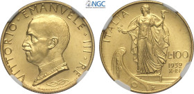 Regno d'Italia, Vittorio Emanuele III (1900-1943), 100 Lire 1932, Rara Au 23,5 mm, 8,8 g, in Slab NGC MS64