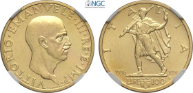 Regno d'Italia, Vittorio Emanuele III (1900-1943), 100 Lire 1936, coniati 812 esemplari, RR Au 23,5 mm, 8,8 g, in Slab NGC MS62