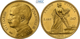 Regno d'Italia, Vittorio Emanuele III (1900-1943), 50 Lire 1912, Rara Au 28 mm, 16,13 g, in Slab NGC MS63