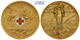 Regno d'Italia, Vittorio Emanuele III (1900-1943), 50 Lire 1918 Gettone in oro per la Croce Rossa Italiana, n°172, RRR Au 30 mm, 14,57 g , in Slab NGC...