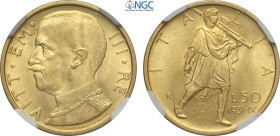 Regno d'Italia, Vittorio Emanuele III (1900-1943), 50 Lire 1931-IX, Au 20,5 mm, 4,4 g, in Slab NGC MS63