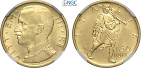 Regno d'Italia, Vittorio Emanuele III (1900-1943), 50 Lire 1931-X, Au 20,5 mm, 4,4 g, in Slab NGC MS63
