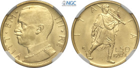 Regno d'Italia, Vittorio Emanuele III (1900-1943), 50 Lire 1932, Au 20,5 mm, 4,4 g, in Slab NGC MS63+