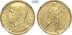 Regno d'Italia, Vittorio Emanuele III (1900-1943), 50 Lire 1933, Rara Au 20,5 mm, 4,4 g, in Slab NGC MS63