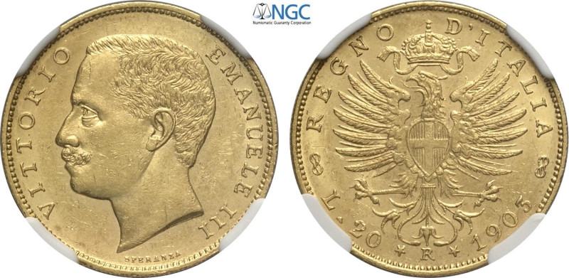 Regno d'Italia, Vittorio Emanuele III (1900-1943), 20 Lire 1903, RR Au 21 mm, 6,...