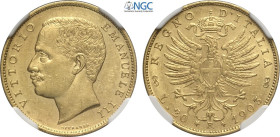 Regno d'Italia, Vittorio Emanuele III (1900-1943), 20 Lire 1903, RR Au 21 mm, 6,45 g, in Slab NGC MS62