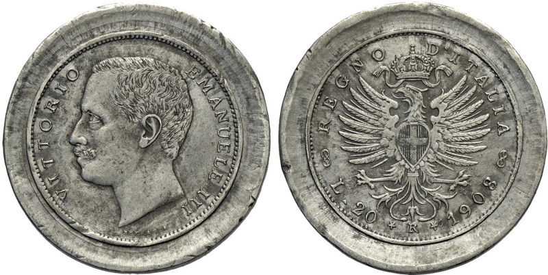 Regno d'Italia, Vittorio Emanuele III (1900-1943), 20 Lire 1908 Prova in piombo,...