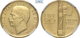 Regno d'Italia, Vittorio Emanuele III (1900-1943), 20 Lire 1923, Rara Au 21 mm, 6,45 g, in Slab NGC AU58