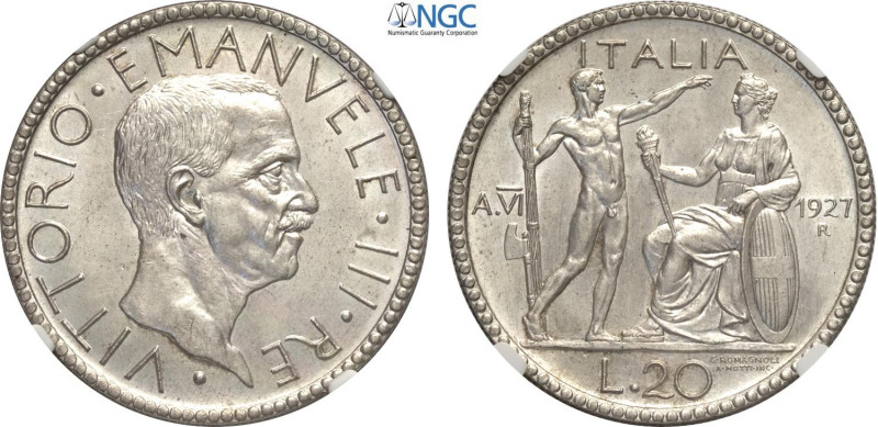 Regno d'Italia, Vittorio Emanuele III (1900-1943), 20 Lire 1927-VI, Ag 35,5 mm, ...