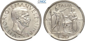 Regno d'Italia, Vittorio Emanuele III (1900-1943), 20 Lire 1927-VI, Ag 35,5 mm, 15 g, in Slab NGC MS63