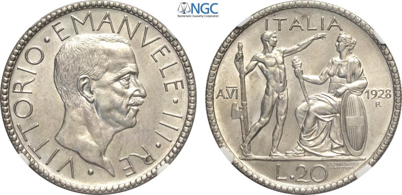 Regno d'Italia, Vittorio Emanuele III (1900-1943), 20 Lire 1928 Littore, Ag 35,5...
