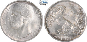 Regno d'Italia, Vittorio Emanuele III (1900-1943), 10 Lire 1929**, Ag 27 mm, 10 g, ottimo esemplare, in Slab NGC MS64 Top Pop (cert. 8237999015)