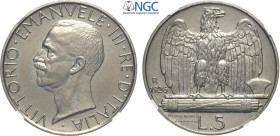 Regno d'Italia, Vittorio Emanuele III (1900-1943), 5 Lire 1926, 2° Prova tecnica, RRRR Pag-225 (il label NGC cita Pag-223) Ni 33 mm, 14 g, In Slab NGC...