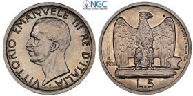 Regno d'Italia, Vittorio Emanuele III (1900-1943), 5 Lire 1926 Prova tecnica, RRRR Pag-226 Ag 23 mm, 5 g, In Slab NGC MS64 (only 1 coin is graded high...