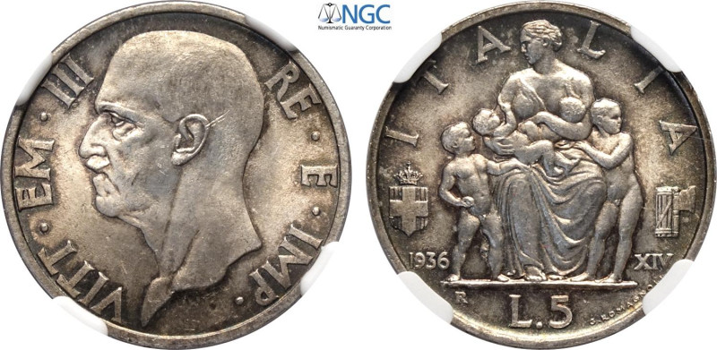Regno d'Italia, Vittorio Emanuele III (1900-1943), 5 Lire 1936, Ag 23 mm, 5 g, e...