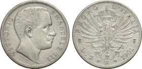 Regno d'Italia, Vittorio Emanuele III (1900-1943), 2 Lire 1901, RR Ag 27 mm, 9,88 g, q.BB