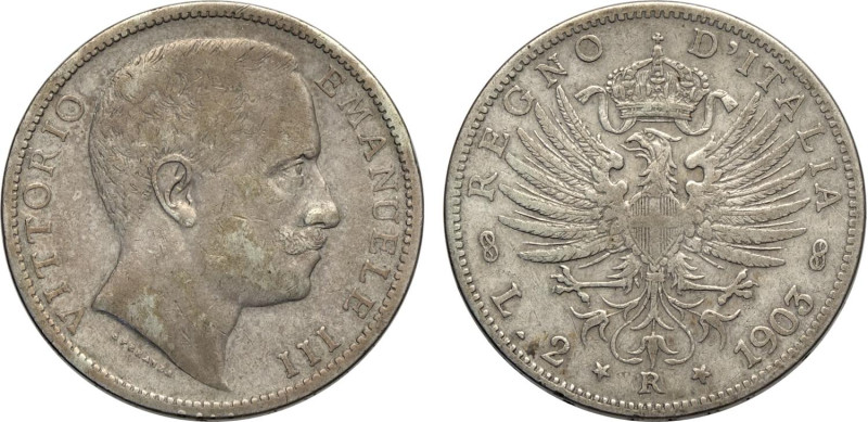 Regno d'Italia, Vittorio Emanuele III (1900-1943), 2 Lire 1903, RRR Ag 27 mm, 9,...
