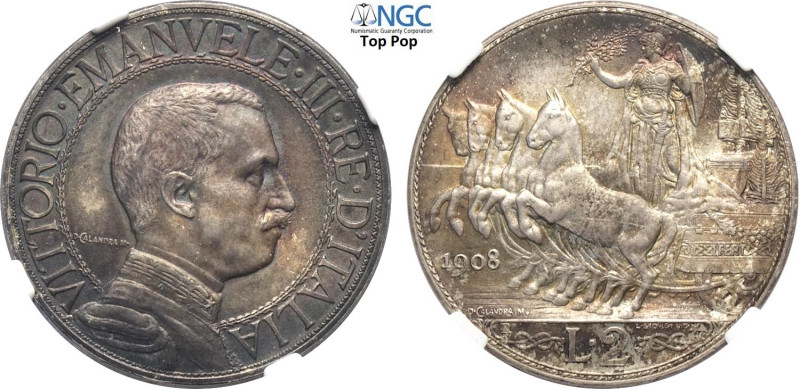 Regno d'Italia, Vittorio Emanuele III (1900-1943), 2 Lire 1908, Ag 27 mm, 10 g, ...