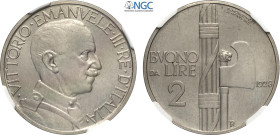 Regno d'Italia, Vittorio Emanuele III (1900-1943), 2 Lire 1928, tiratura: 50, RRR Ni 29 mm, 10 g, in Slab NGC MS66 (only 1 coin is graded higher)