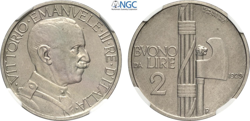 Regno d'Italia, Vittorio Emanuele III (1900-1943), 2 Lire 1929, tiratura: 50, RR...