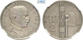 Regno d'Italia, Vittorio Emanuele III (1900-1943), 2 Lire 1929, tiratura: 50, RRR Ni 29 mm, 10 g, in Slab NGC MS64