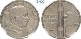 Regno d'Italia, Vittorio Emanuele III (1900-1943), 2 Lire 1933, tiratura: 50, RRR Ni 29 mm, 10 g, in Slab NGC MS64 (only 1 coin is graded higher)