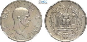 Regno d'Italia, Vittorio Emanuele III (1900-1943), 2 Lire 1937, tiratura: 50, RRR Ni 29 mm, 10 g, in Slab NGC MS64