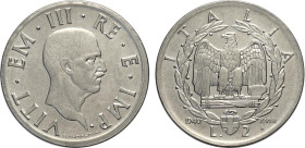 Regno d'Italia, Vittorio Emanuele III (1900-1943), 2 Lire 1940 amagnetico, bordo largo e contorno liscio, RRR 30,5 mm, 10,02 g, varietà causata dalla ...