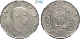 Regno d'Italia, Vittorio Emanuele III (1900-1943), 2 Lire 1942, RR Ac 29 mm, 10 g, eccezionale, in Slab NGC MS66 (only 1 coin is graded higher)