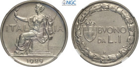 Regno d'Italia, Vittorio Emanuele III (1900-1943), Lira 1929, Tiratura: 50, RRR Ni 26,5 mm, 8 g, in Slab NGC MS64 (only 1 coin is graded higher)