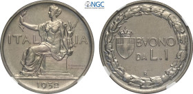 Regno d'Italia, Vittorio Emanuele III (1900-1943), Lira 1932, Tiratura: 50, RRR Ni 26,5 mm, 8 g, in Slab NGC MS64 (only 1 coin is graded higher)