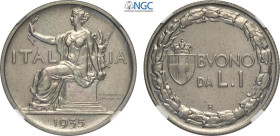 Regno d'Italia, Vittorio Emanuele III (1900-1943), Lira 1935, Tiratura: 50, RRR Ni 26,5 mm, 8 g, in Slab NGC MS64 (only 1 coin is graded higher)