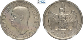 Regno d'Italia, Vittorio Emanuele III (1900-1943), Lira 1937, Tiratura: 50, RRR Ni 26,5 mm, 8 g, in Slab NGC MS66+ (only 1 coin is graded higher)