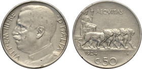 Regno d'Italia, Vittorio Emanuele III (1900-1943), 50 Centesimi 1924 contorno liscio, RRR Ni 23,8 mm, 6,04 g, BB+