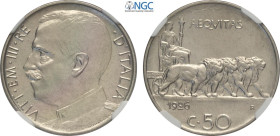 Regno d'Italia, Vittorio Emanuele III (1900-1943), 50 Centesimi 1926, Tiratura: 500, Rara Ni 23,8 mm, 6 g, in Slab NGC MS64 (only 1 coin is graded hig...