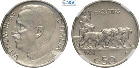 Regno d'Italia, Vittorio Emanuele III (1900-1943), 50 Centesimi 1928, Tiratura: 50, RRR Ni 23,8 mm, 6 g, in Slab NGC MS65 (only 1 coin is graded highe...