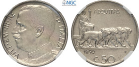 Regno d'Italia, Vittorio Emanuele III (1900-1943), 50 Centesimi 1930, Tiratura: 50, RRR Ni 23,8 mm, 6 g, in Slab NGC MS64 (only 1 coin is graded highe...
