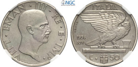 Regno d'Italia, Vittorio Emanuele III (1900-1943), 50 Centesimi 1936 Prova, RRR Ni 24 mm, 6 g, in Slab NGC MS66 (only 1 coin is graded higher)