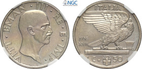 Regno d'Italia, Vittorio Emanuele III (1900-1943), 50 Centesimi 1938, Tiratura: 20, RRRR Ni 23,8 mm, 6 g, in Slab NGC MS65 (only 1 coin is graded high...