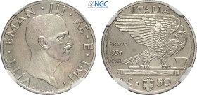 Regno d'Italia, Vittorio Emanuele III (1900-1943), 50 Centesimi 1939-XVII Prova, RRRR Ni 24,1 mm, 6 g, in Slab NGC MS65