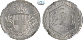 Regno d'Italia, Vittorio Emanuele III (1900-1943), 20 Centesimi 1918 Prova, RRRR Pag-306 Cu-Ni 21,5 mm, 3,99 g, prova di rara apparizione sul mercato,...