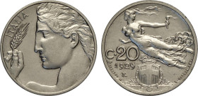 Regno d'Italia, Vittorio Emanuele III (1900-1943), 20 Centesimi 1929, Tiratura: 50, RRR Ni 21,5 mm, 3,9 g, FDC