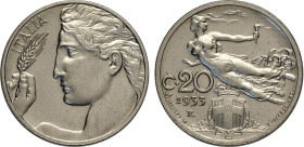 Regno d'Italia, Vittorio Emanuele III (1900-1943), 20 Centesimi 1933, Tiratura: 50, RRR Ni 21,5 mm, 4 g, FDC