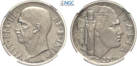 Regno d'Italia, Vittorio Emanuele III (1900-1943), 20 Centesimi 1936, RR Ni 21,5 mm, 4 g, eccezionale, in Slab NGC MS66